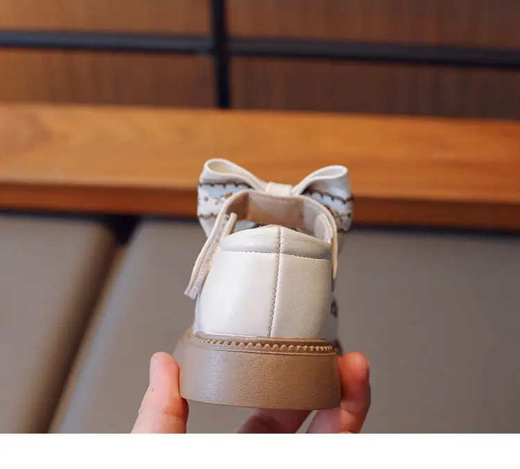 Toddler Girl's Mary Janes Flower Vintage Ruffles Beige Brown Kids Leather Shoe Shallow All-match Spring Daily Children Shoe