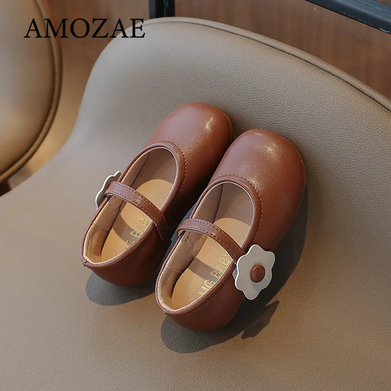 Girl's Princess Shoes Flower Cute Shallow Daily Kids Ballet Flats Three Colors Four Seasons Light PU Leather Children Shoe
