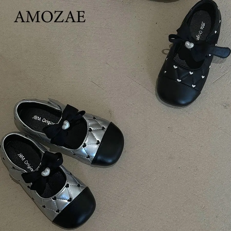 Children Leather Shoes for Girls Soft Spring Autumn New Baby Shallow Bow Solid Color Japanese Style Kids Versatile Casual Shoes