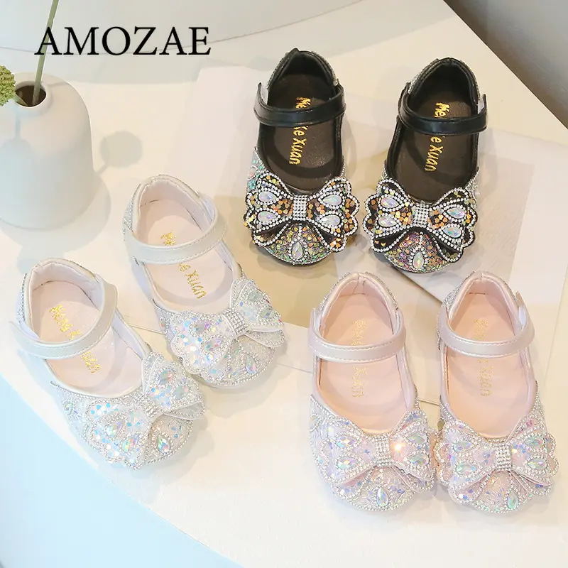 Children's Princess Shoes Bowknot Glimmer Glitter Children Dance Ballet Flat Elegant Toddler Kids Non-slip Party Mary Jane Shoes