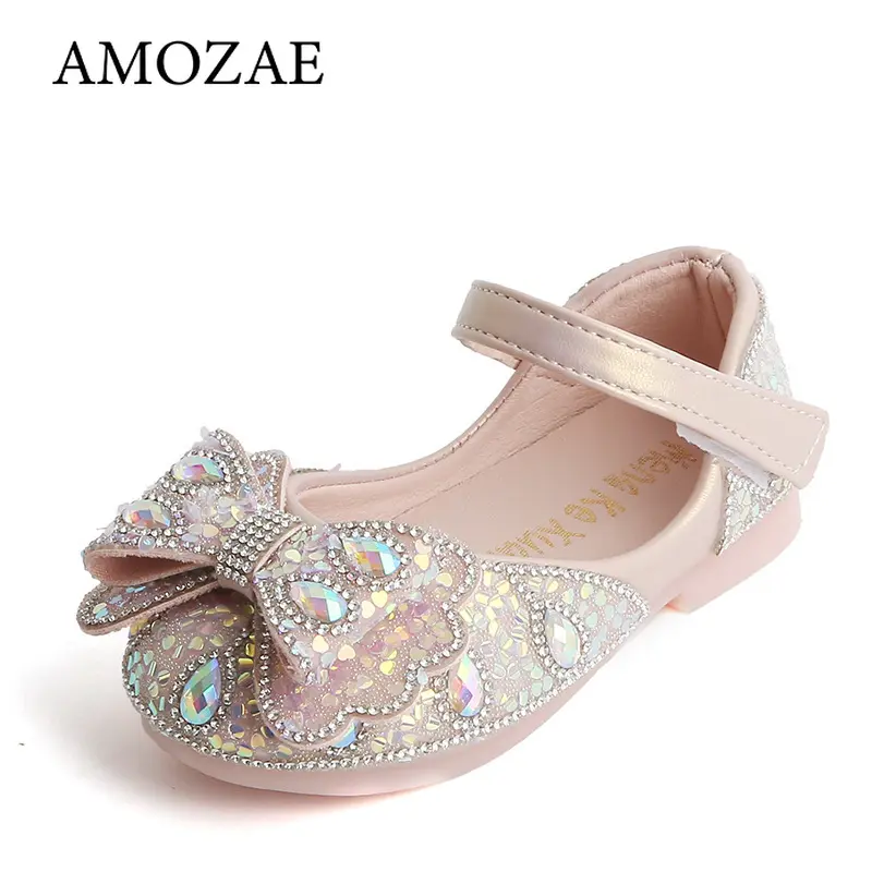 Children's Princess Shoes Bowknot Glimmer Glitter Children Dance Ballet Flat Elegant Toddler Kids Non-slip Party Mary Jane Shoes