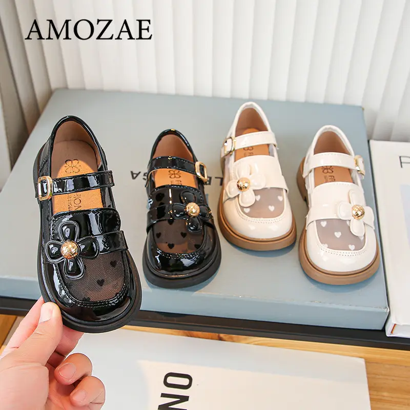 Girls Small Leather Shoes Mesh Soft Bottom Leather Children's Single Shoes Beige Black Fashion Versatile Children's Baby Shoes