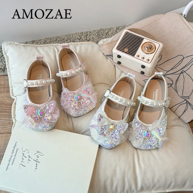New Children Soft Princess Crystal Shoes for Party Wedding Shows Flats Kids Fashion Casual Girls Mary Janes