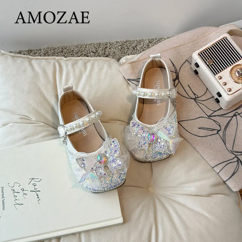 New Children Soft Princess Crystal Shoes for Party Wedding Shows Flats Kids Fashion Casual Girls Mary Janes