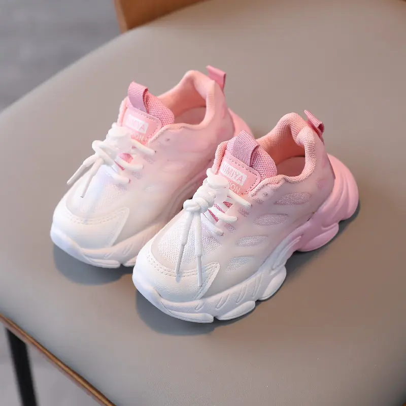 Summer Children Shoes Glowing Gradient Lace Up Sneakers for Kids Breathable Mesh Girls Sports Shoes with Thick Sole