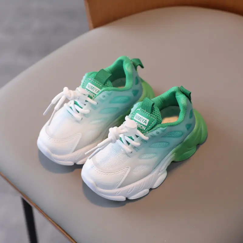 Summer Children Shoes Glowing Gradient Lace Up Sneakers for Kids Breathable Mesh Girls Sports Shoes with Thick Sole