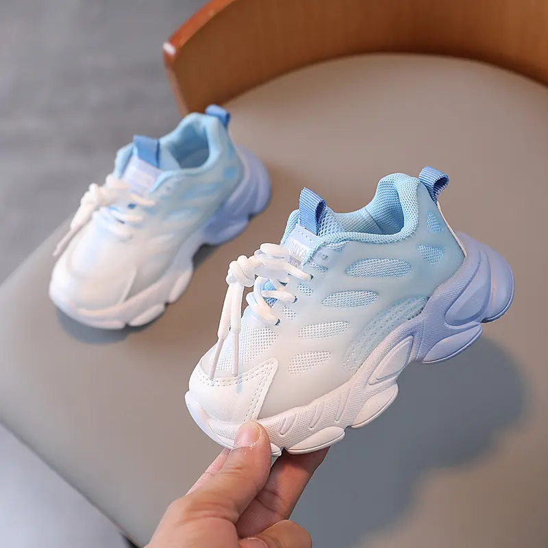 Summer Children Shoes Glowing Gradient Lace Up Sneakers for Kids Breathable Mesh Girls Sports Shoes with Thick Sole