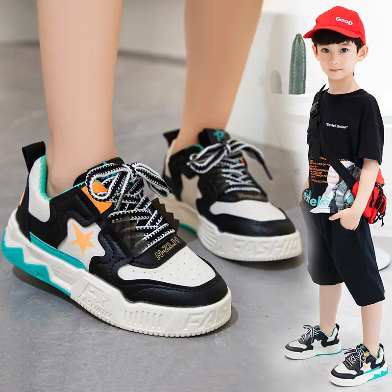 Boys Girls Star Pattern Fashion Sneakers Non Slip Breathable Boys Kids Outdoor Running Casual Shoes Thick Sole Sport Footwear