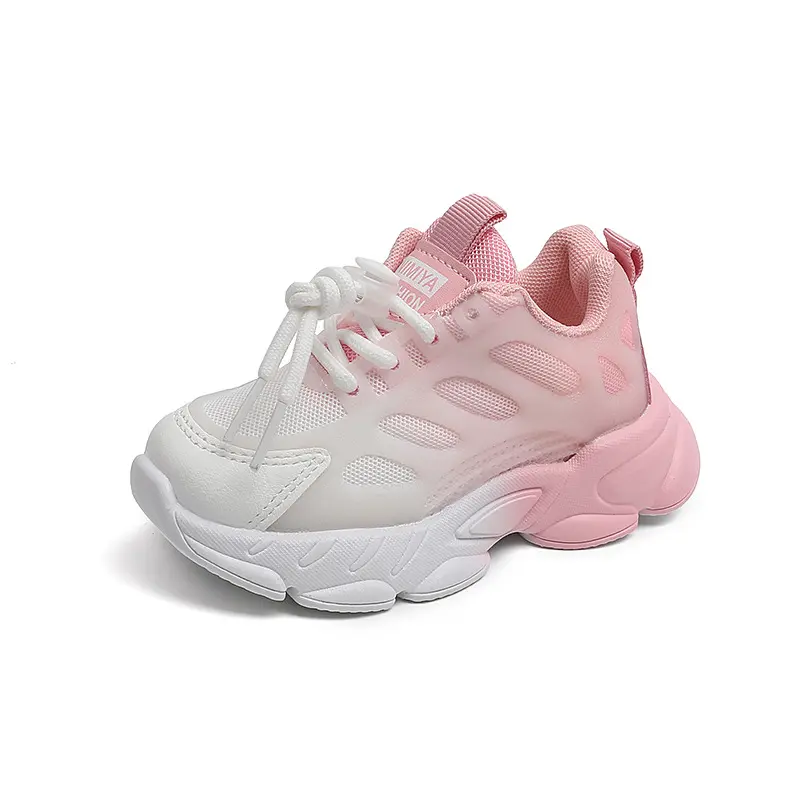 Summer Children Shoes Glowing Gradient Lace Up Sneakers for Kids Breathable Mesh Girls Sports Shoes with Thick Sole