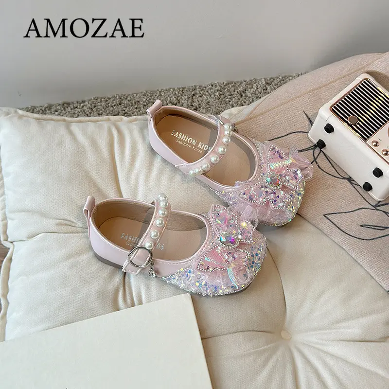 New Children Soft Princess Crystal Shoes for Party Wedding Shows Flats Kids Fashion Casual Girls Mary Janes