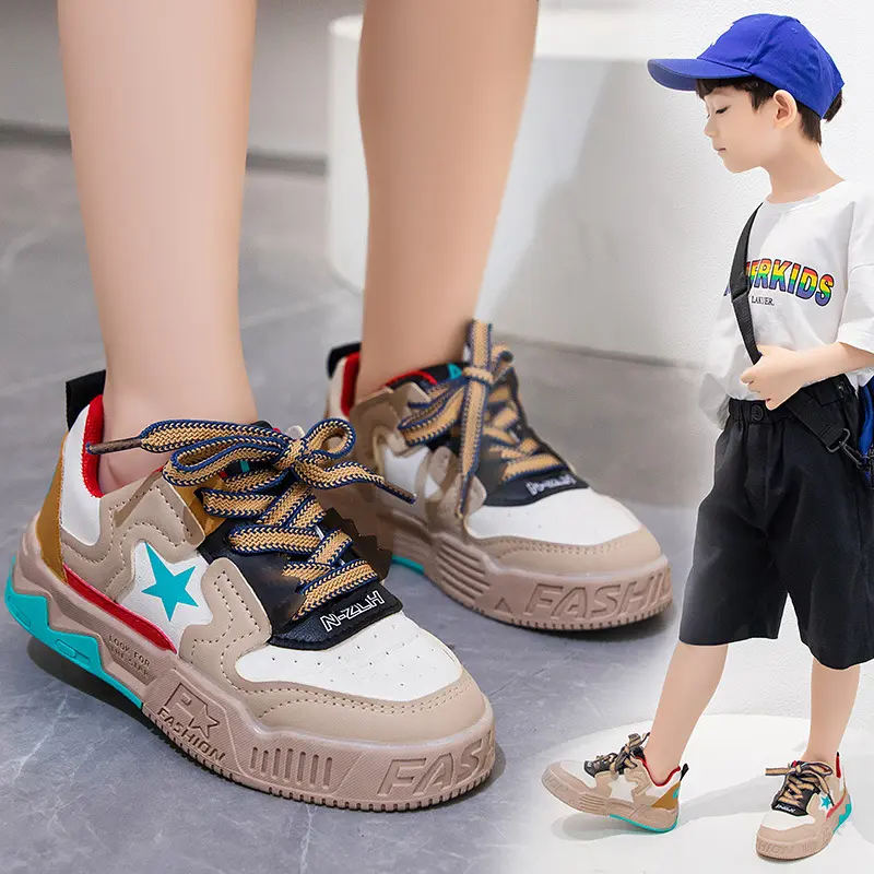 Boys Girls Star Pattern Fashion Sneakers Non Slip Breathable Boys Kids Outdoor Running Casual Shoes Thick Sole Sport Footwear