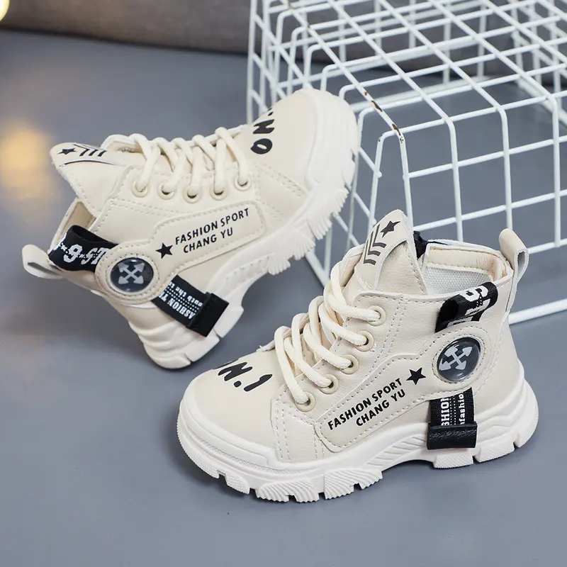 Children Baby Boys Girls Snow Boots High Top Non Slip Soft Sole PU Leather Fashion Toddler First Walker Shoes Solid Colors