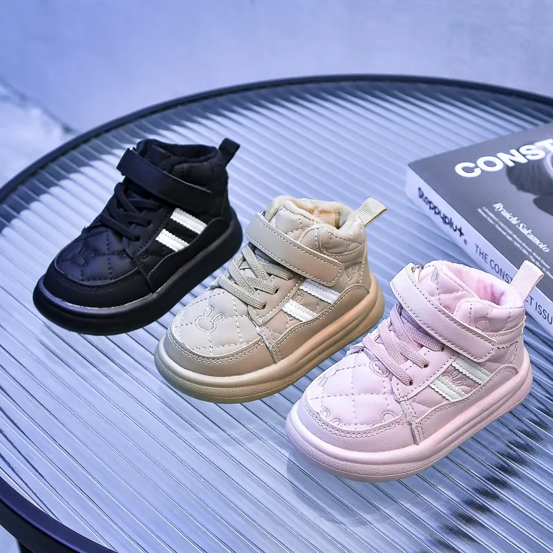 Autumn Winter Kids Warm Cashmere Hook Sneakers Non-slip Outdoor Waterproof Velvet Boots for Boys Girls Students Baby Footwear