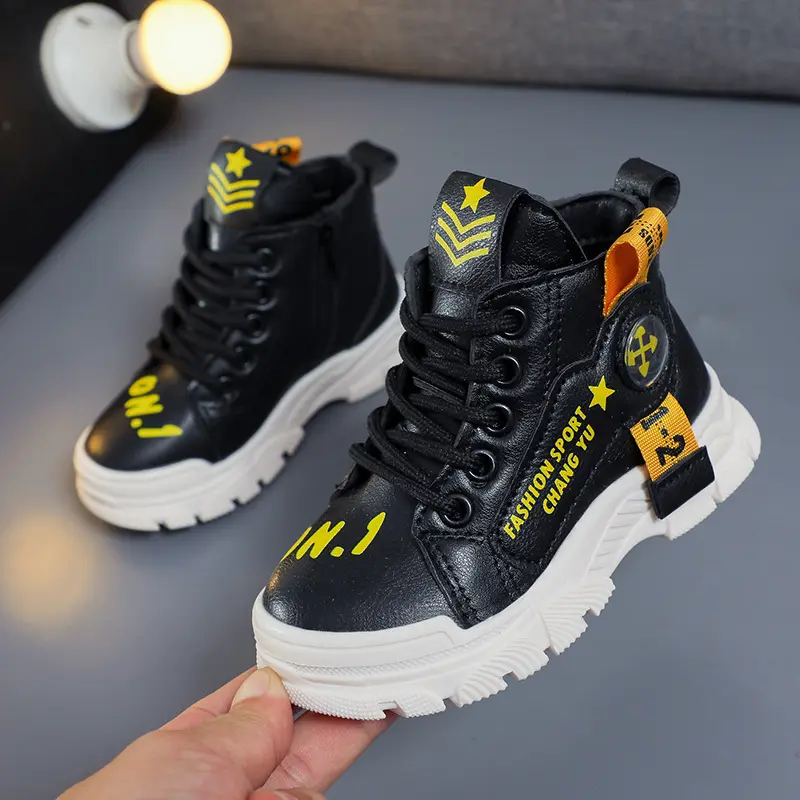 Children Baby Boys Girls Snow Boots High Top Non Slip Soft Sole PU Leather Fashion Toddler First Walker Shoes Solid Colors