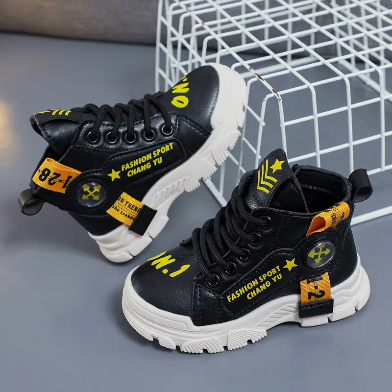 Children Baby Boys Girls Snow Boots High Top Non Slip Soft Sole PU Leather Fashion Toddler First Walker Shoes Solid Colors
