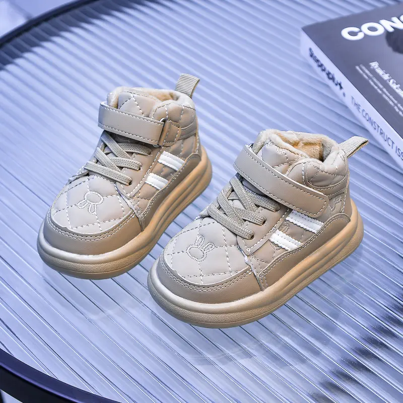 Autumn Winter Kids Warm Cashmere Hook Sneakers Non-slip Outdoor Waterproof Velvet Boots for Boys Girls Students Baby Footwear