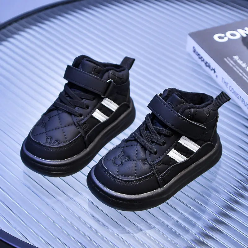 Autumn Winter Kids Warm Cashmere Hook Sneakers Non-slip Outdoor Waterproof Velvet Boots for Boys Girls Students Baby Footwear