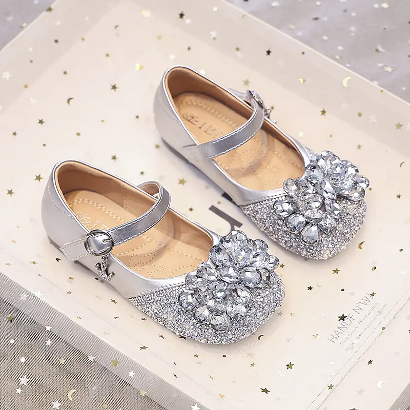 New Korean Style Little Girl Dance Performance Crystal Princess Shoes Children Soft Bottom Single Shoes Trendy