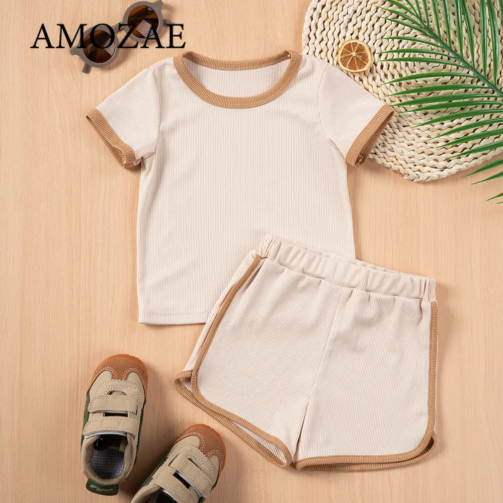 0-6Y Baby Boy Girl Clothes Sets Summer Short Sleeve Suit Ribbed Solid Cotton Tee Pants Toddler Clothing Round Neck Casual Outfit