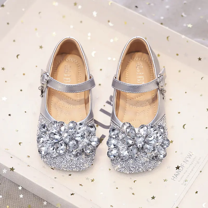 New Korean Style Little Girl Dance Performance Crystal Princess Shoes Children Soft Bottom Single Shoes Trendy