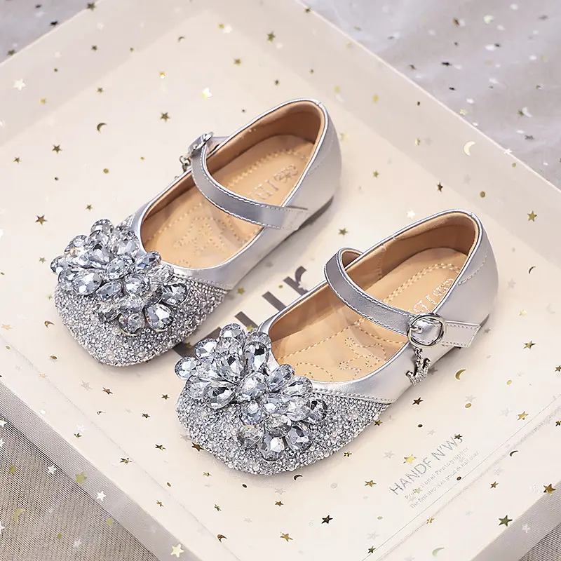 New Korean Style Little Girl Dance Performance Crystal Princess Shoes Children Soft Bottom Single Shoes Trendy