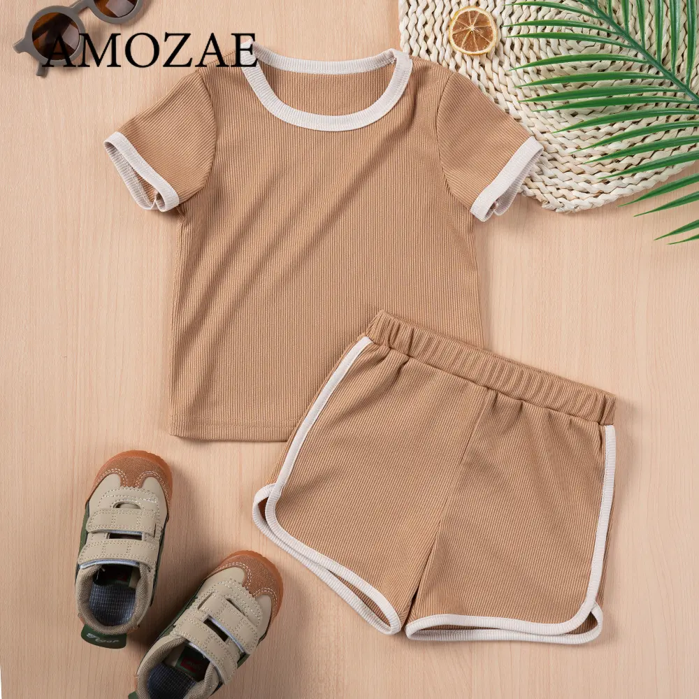 0-6Y Baby Boy Girl Clothes Sets Summer Short Sleeve Suit Ribbed Solid Cotton Tee Pants Toddler Clothing Round Neck Casual Outfit