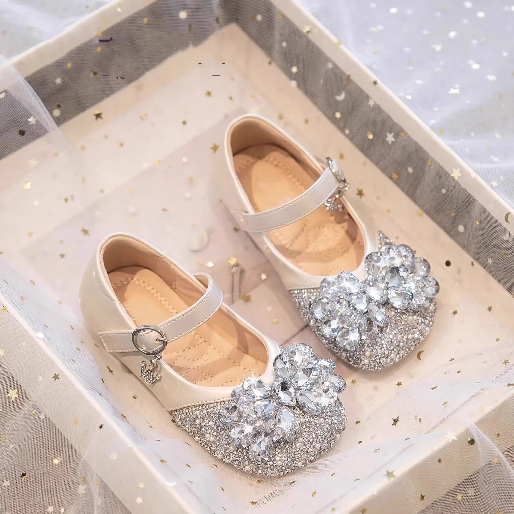 New Korean Style Little Girl Dance Performance Crystal Princess Shoes Children Soft Bottom Single Shoes Trendy