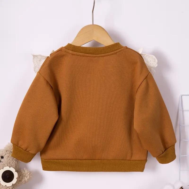 2025 New Korean Children's Clothes Kids Girls Sweet Flying Cute Lace Sweater Ruffle Long Sleeve Toddler Girl Clothes