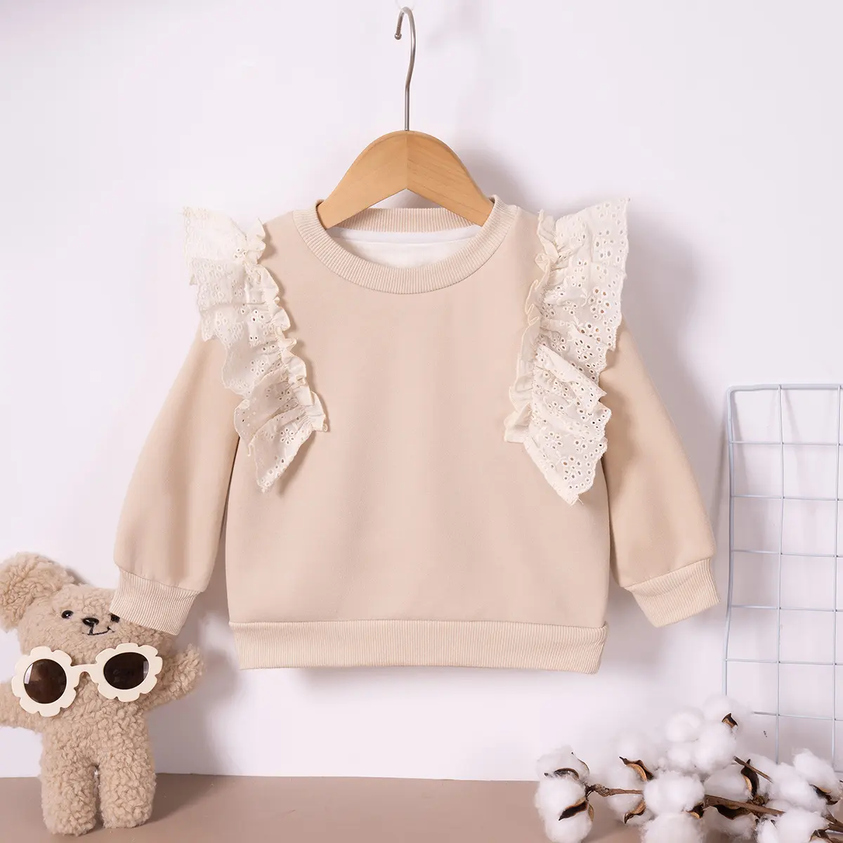 2025 New Korean Children's Clothes Kids Girls Sweet Flying Cute Lace Sweater Ruffle Long Sleeve Toddler Girl Clothes