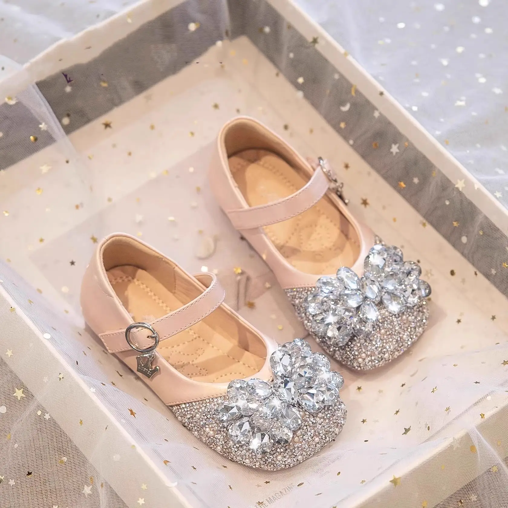 New Korean Style Little Girl Dance Performance Crystal Princess Shoes Children Soft Bottom Single Shoes Trendy