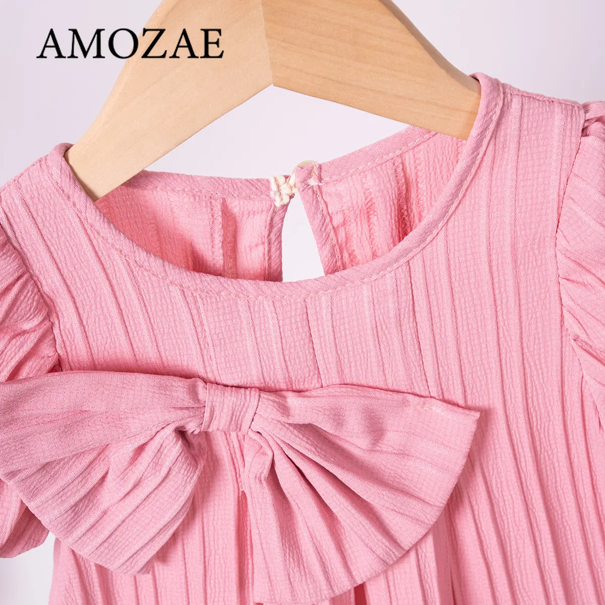 2025 New Baby Girl Summer Dresses Solid Color Cute Bow Design Bubble Sleeve Children Casual Fashion Princess Sweet Dress