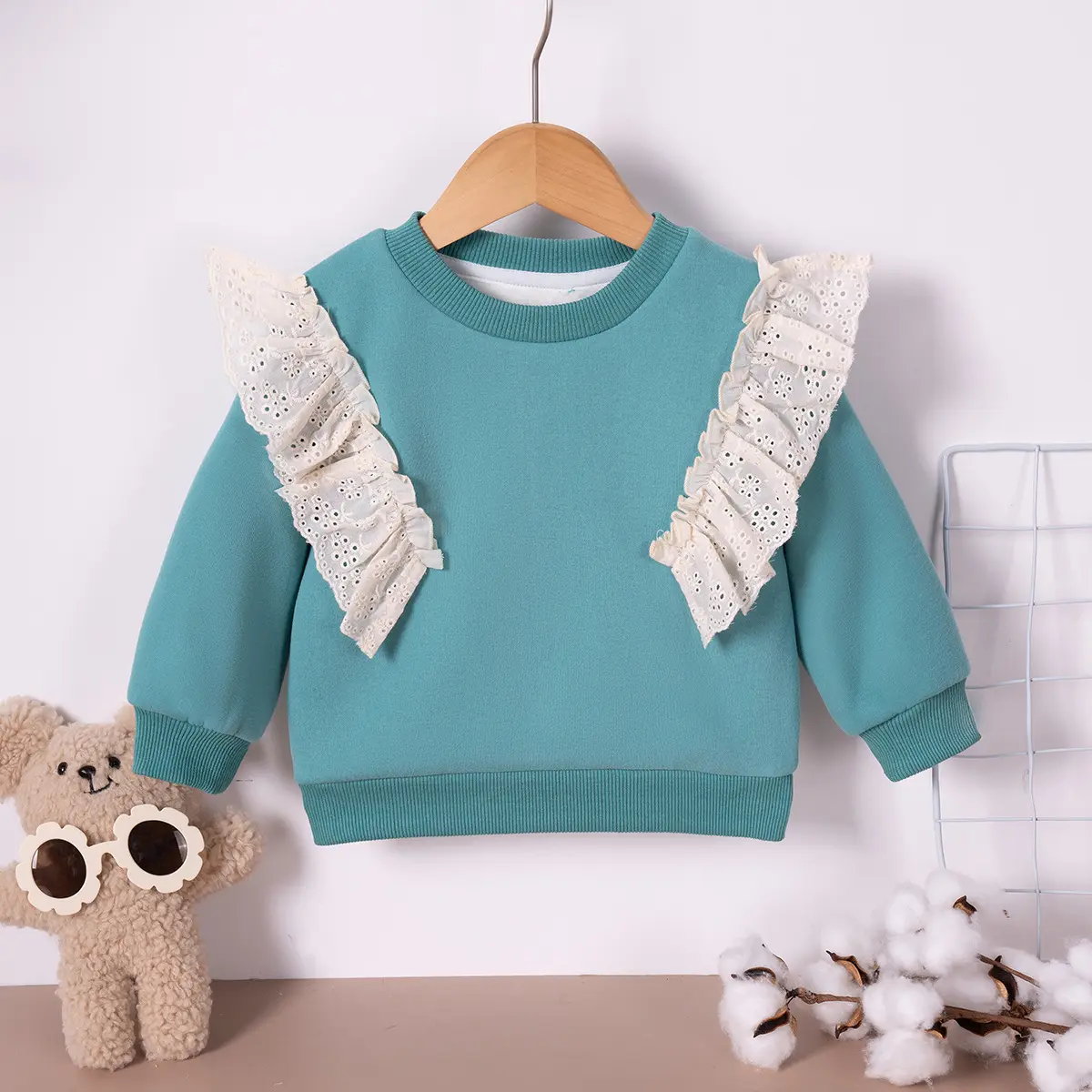 2025 New Korean Children's Clothes Kids Girls Sweet Flying Cute Lace Sweater Ruffle Long Sleeve Toddler Girl Clothes
