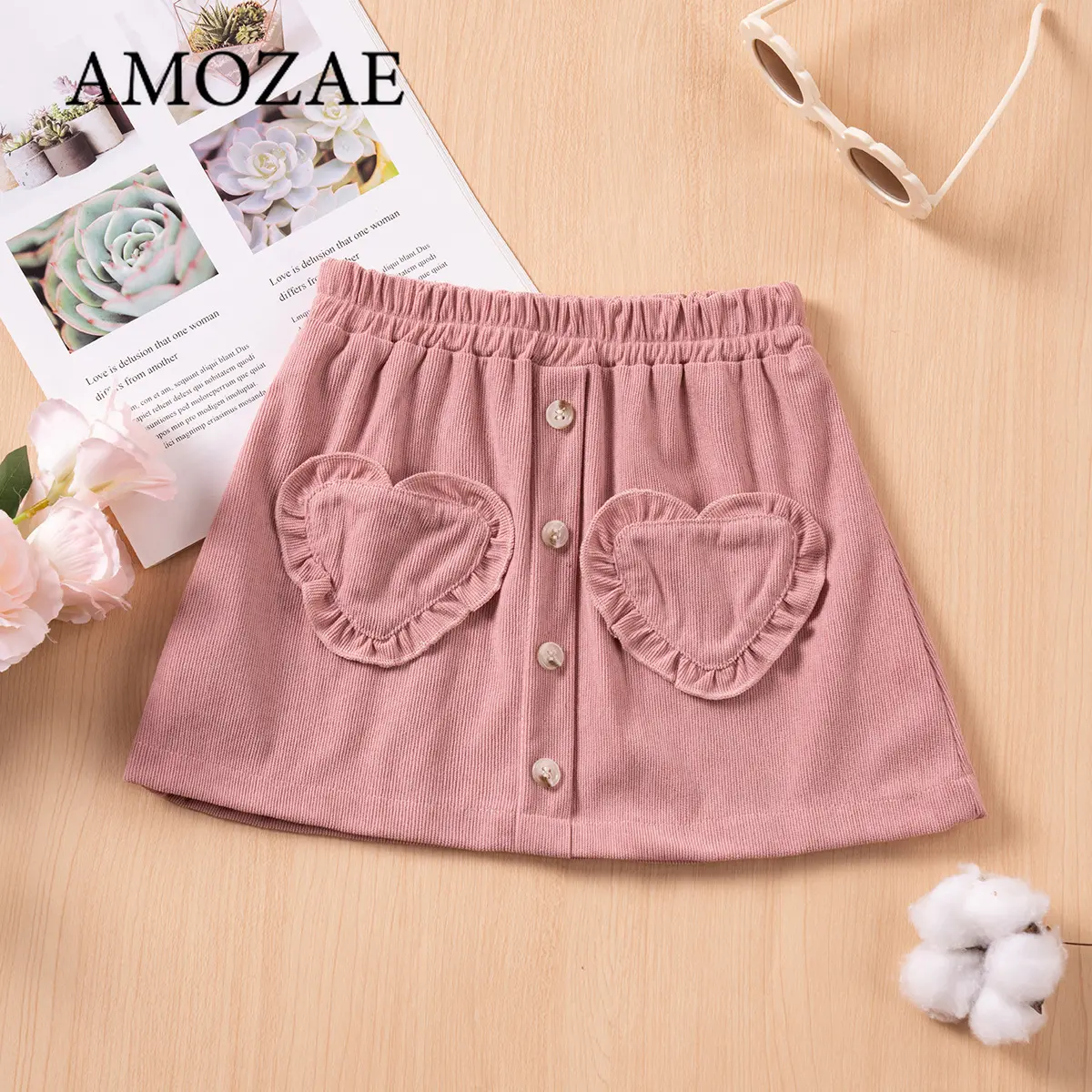 Baby Girl Casual Heart Patch Half Skirt Solid Colour Elastic Waist Sweet Toddler Fashion Kids Clothes Cute Dress Leisure