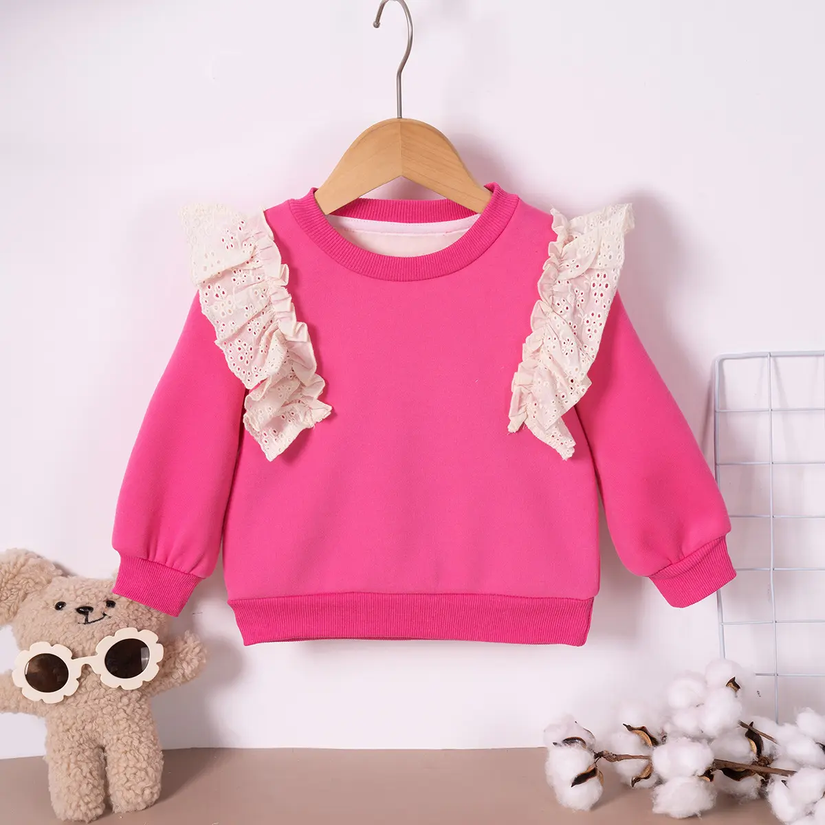 2025 New Korean Children's Clothes Kids Girls Sweet Flying Cute Lace Sweater Ruffle Long Sleeve Toddler Girl Clothes