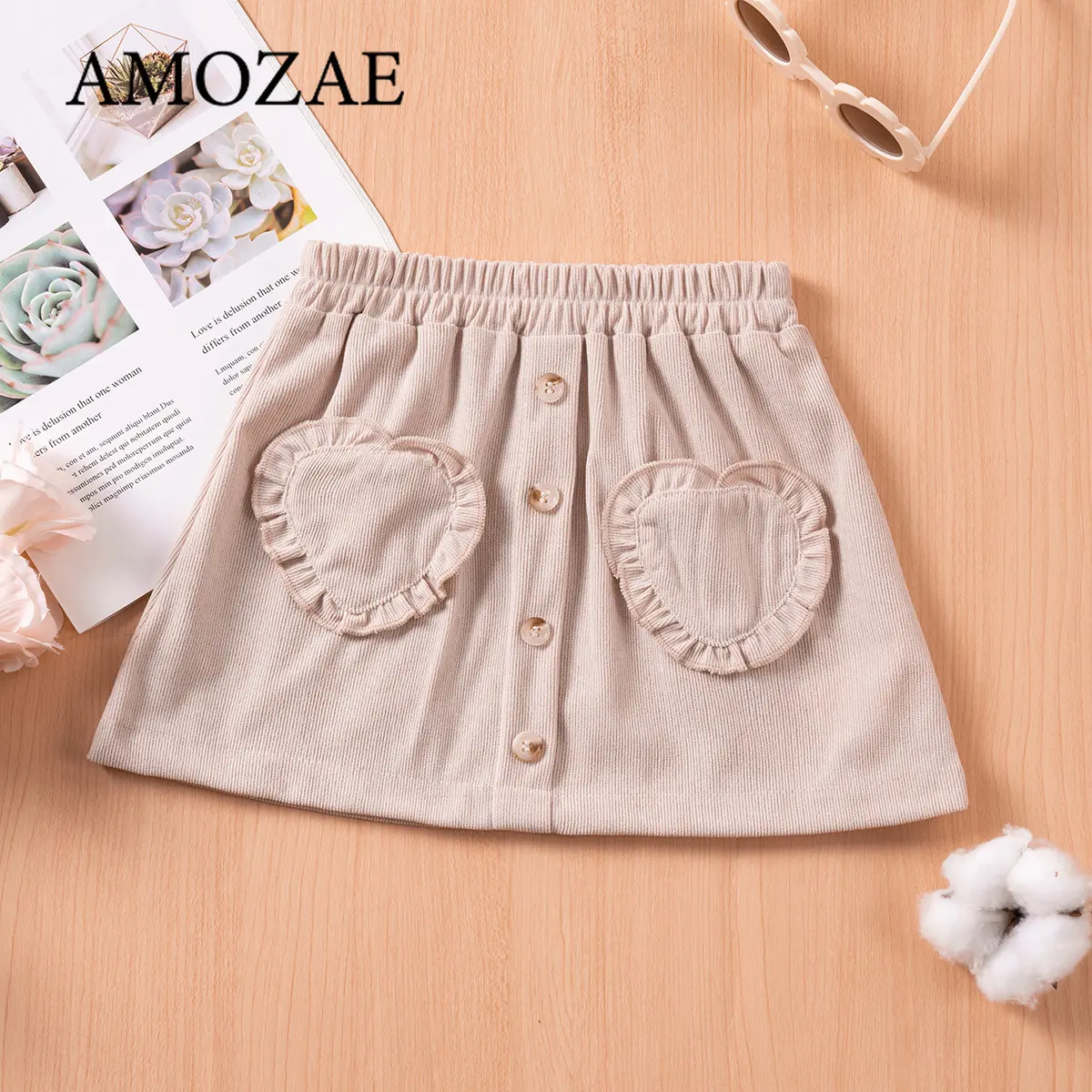 Baby Girl Casual Heart Patch Half Skirt Solid Colour Elastic Waist Sweet Toddler Fashion Kids Clothes Cute Dress Leisure