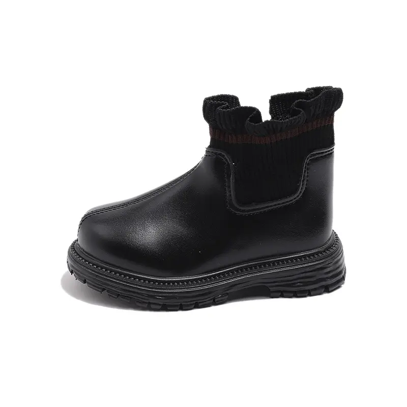 Girls Knitted Ankle Boots Autumn Winter Warm Soft Leather Slip On Kids Snow Shoes Princess Non Slip Plush Flower Toddler Boots