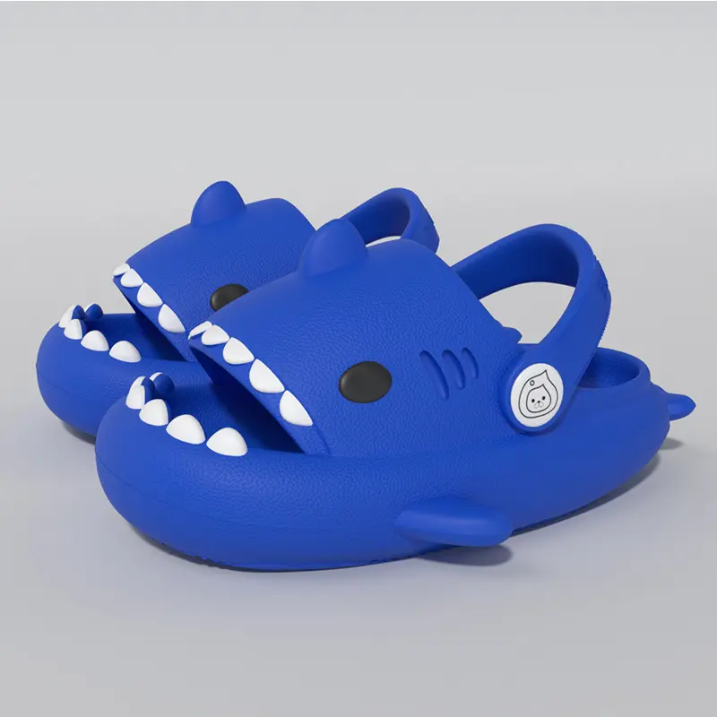 Children's Flip Flops for Girls in Summer Indoor Soft Soled Anti Slip Shark Cartoon Toe Hole Shoes for Small and Medium-sized