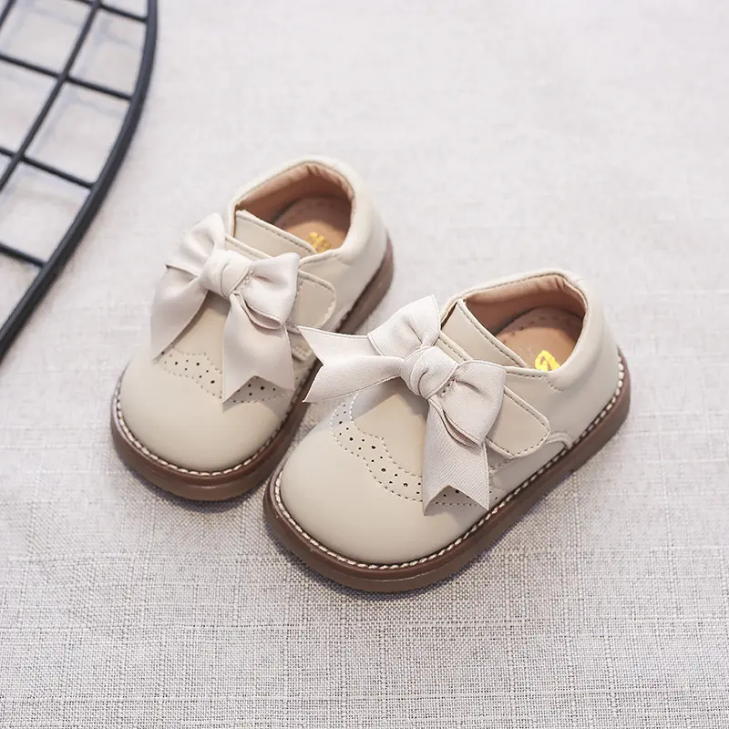 2025 Autumn Baby Girls Leather Bowknot Princess Shoes Soft Non-Slip Sole Comfortable Toddler First Walker Casual Design