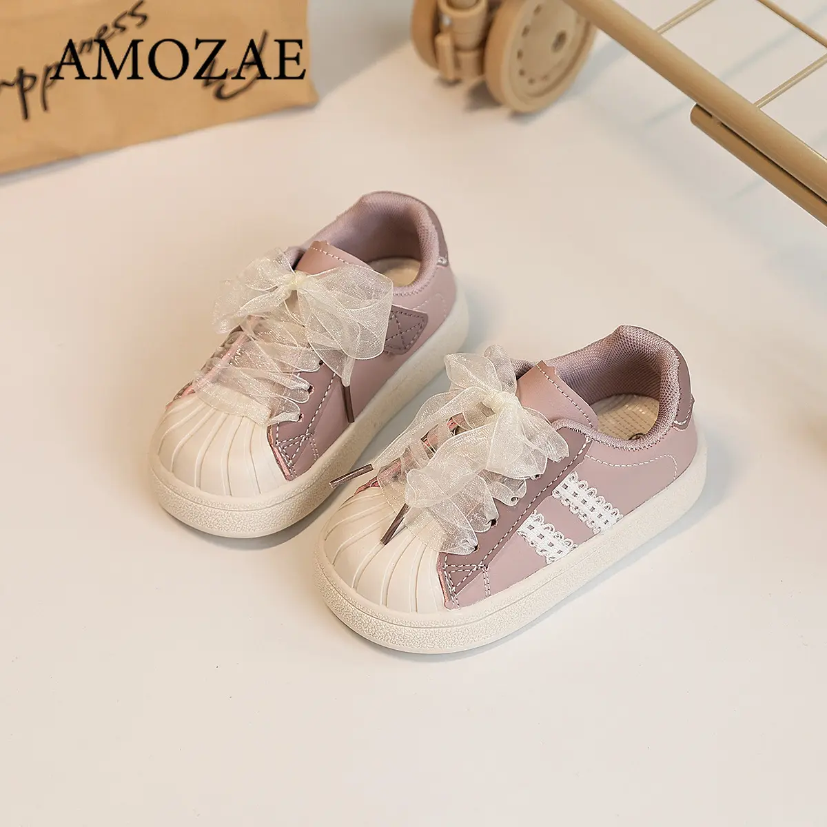 Girls' Soft Bottom Anti-Slip Casual Sports Shoes Spring Autumn Style Learning to Walk Shoes Children's Shell Head Leisure Sneake