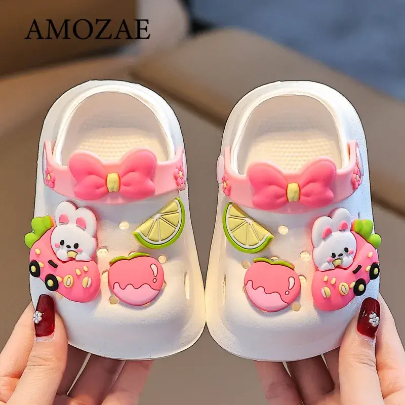 Summer Kids Sandals Hole Children's Shoes Slippers Soft Anti-Skid Cartoon DIY Design Hole Baby Shoes Sandy Beach For Boys Girls