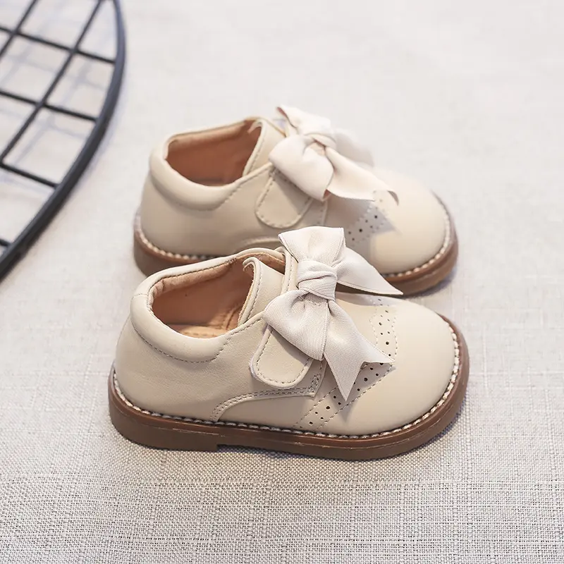 2025 Autumn Baby Girls Leather Bowknot Princess Shoes Soft Non-Slip Sole Comfortable Toddler First Walker Casual Design