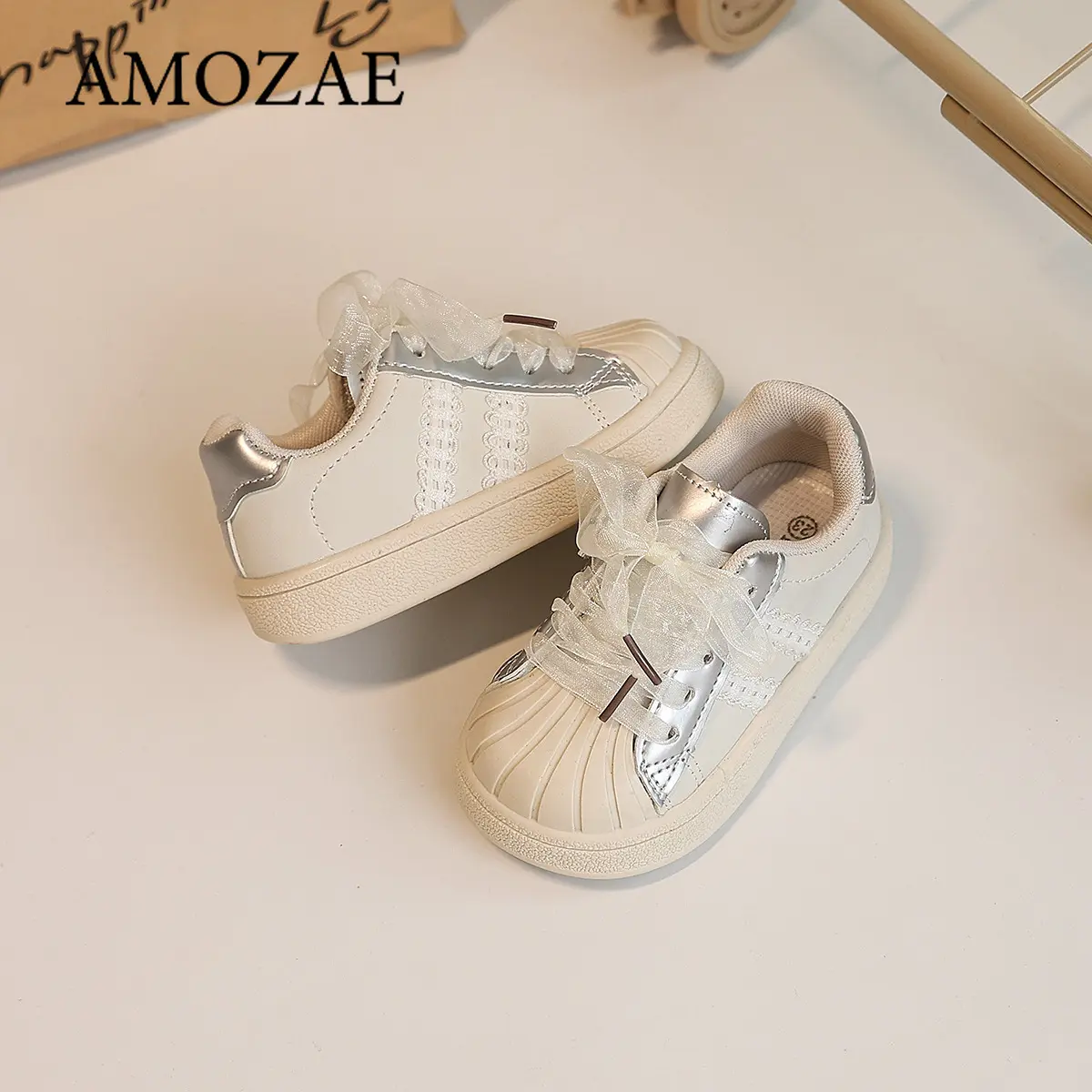 Girls' Soft Bottom Anti-Slip Casual Sports Shoes Spring Autumn Style Learning to Walk Shoes Children's Shell Head Leisure Sneake