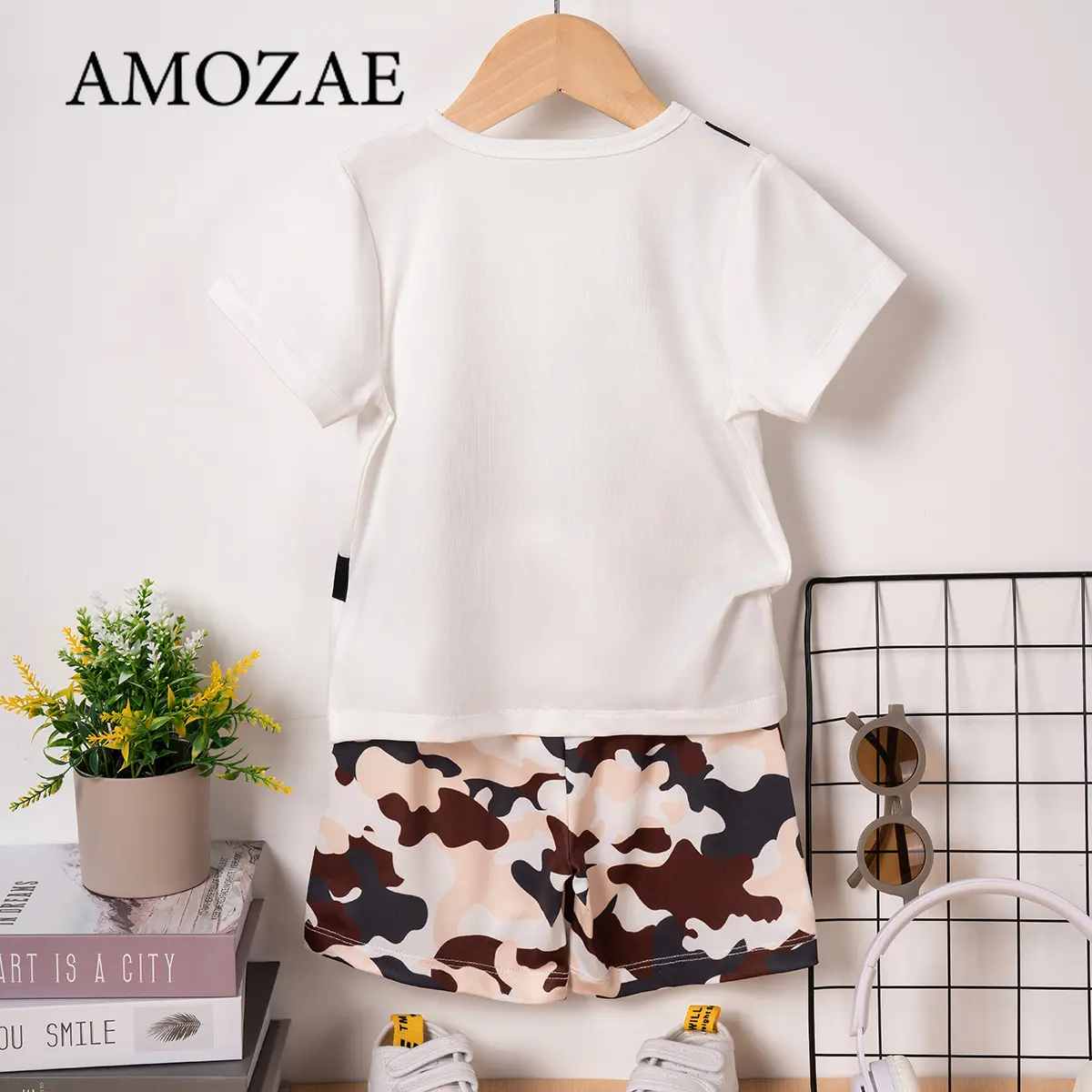 Fashion Summer Boys Girls Street Short Sleeve Shorts Set Novelty Fashion Bag Camo Printed Pattern Tracksuit