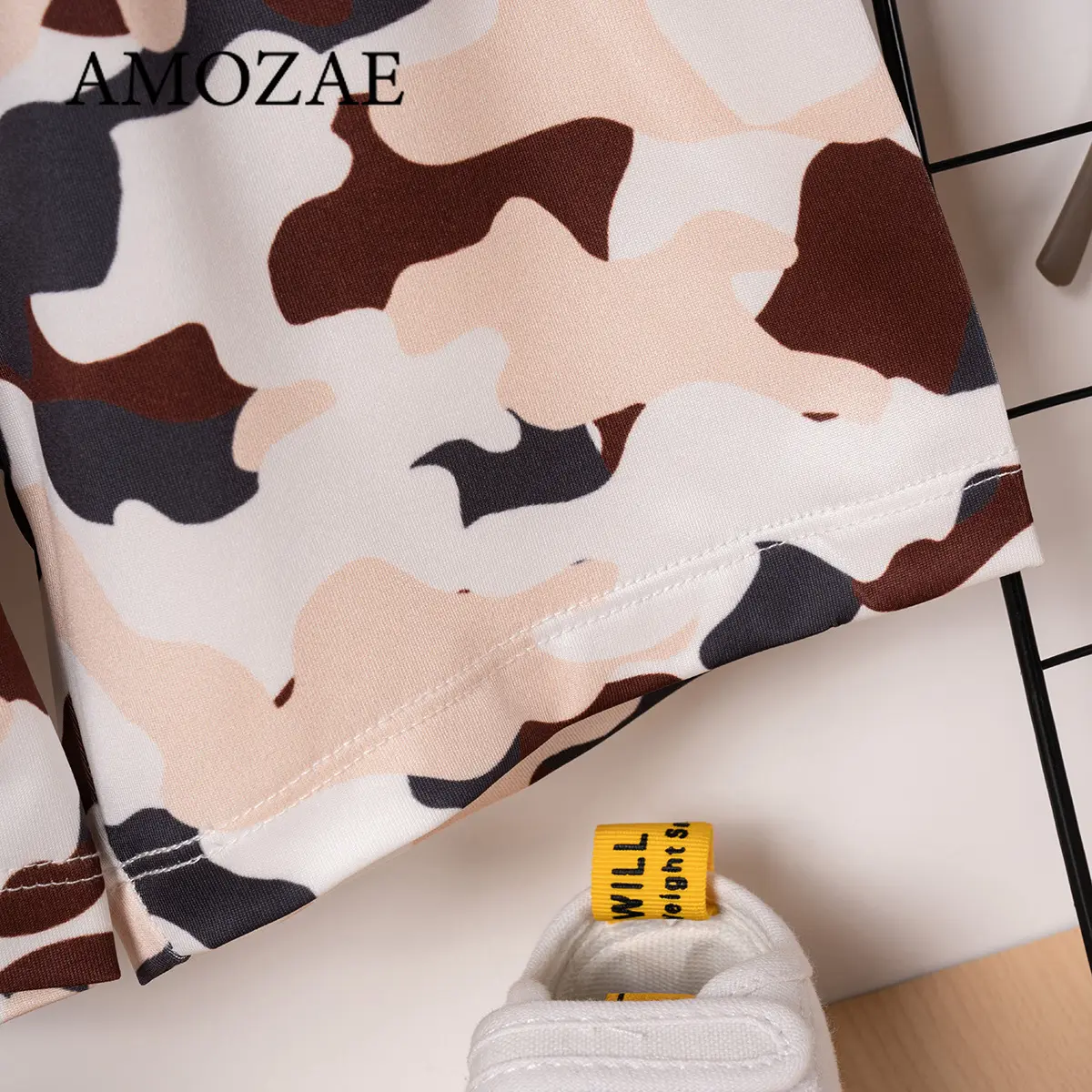 Fashion Summer Boys Girls Street Short Sleeve Shorts Set Novelty Fashion Bag Camo Printed Pattern Tracksuit