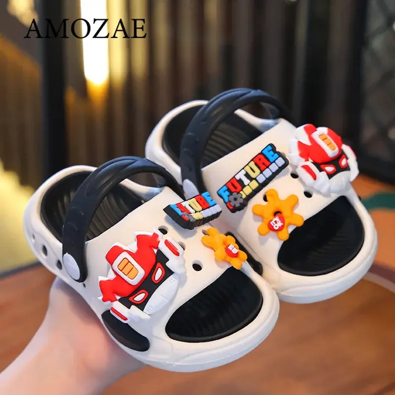EVA Ultra Light Cool Boys Baby Toddler Anti Slip Hole Shoes Children's Sandals Cartoon Home Bathroom Beach Sandals Slippers