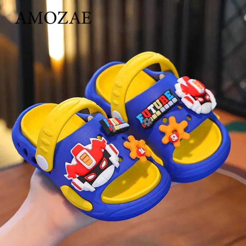 EVA Ultra Light Cool Boys Baby Toddler Anti Slip Hole Shoes Children's Sandals Cartoon Home Bathroom Beach Sandals Slippers