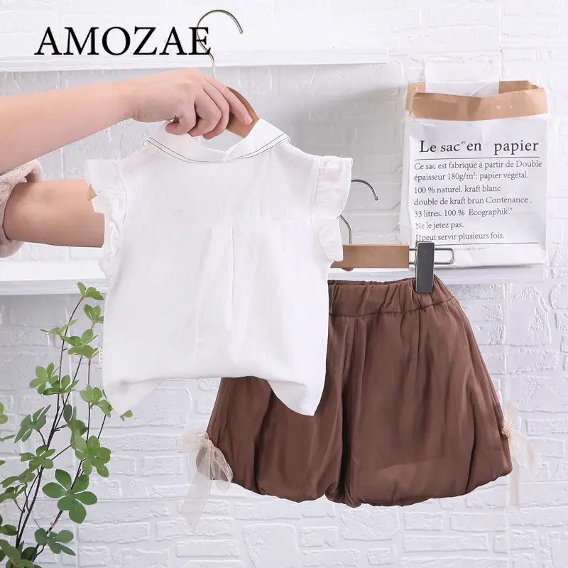 Children Girls' Set Summer Casual Children's Summer Vacation Party Casual Girls' Baby Clothing Shirt+Shorts Set