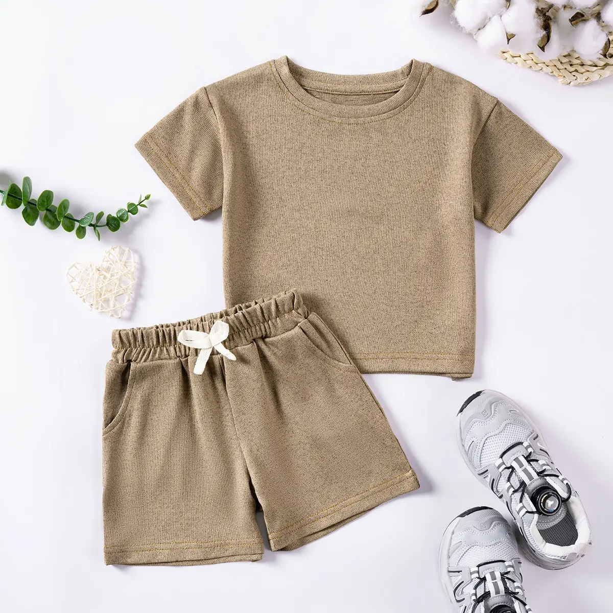 Children's Summer Dress Solid Color Printing Short Two-piece Clothes Sets Cotton Comfortable Breathable Casual Boys Sportswear