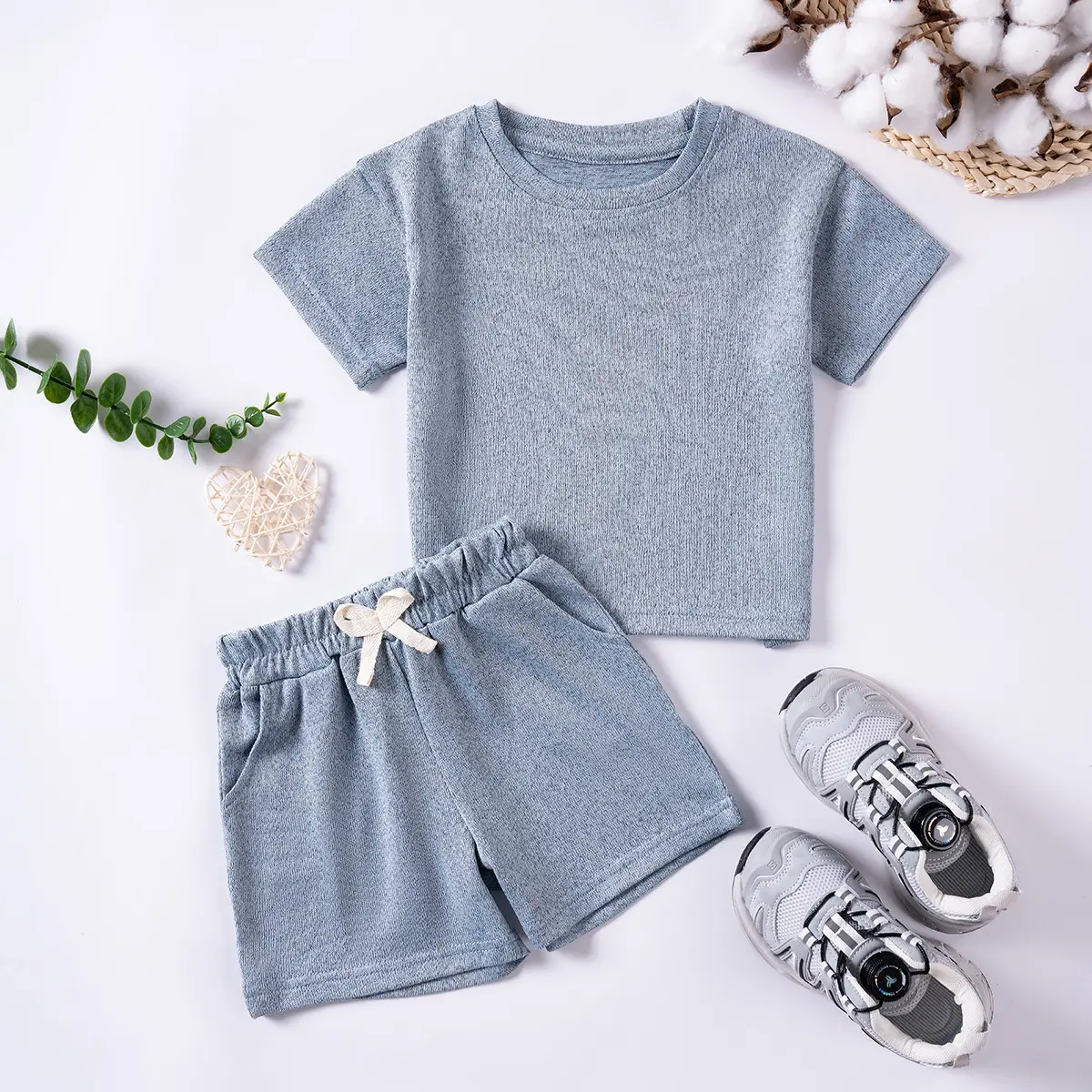 Children's Summer Dress Solid Color Printing Short Two-piece Clothes Sets Cotton Comfortable Breathable Casual Boys Sportswear