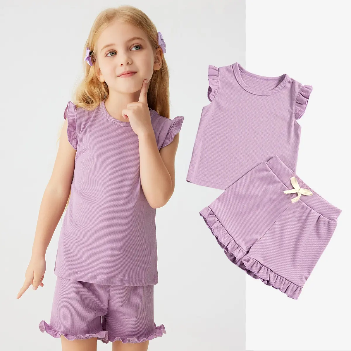 Toddler Girl Summer Outfit 2PCS Flutter Sleeve Top Shorts Set Soft Comfortable Korean Style Clothes for Daily Holiday Gifts 0-6Y